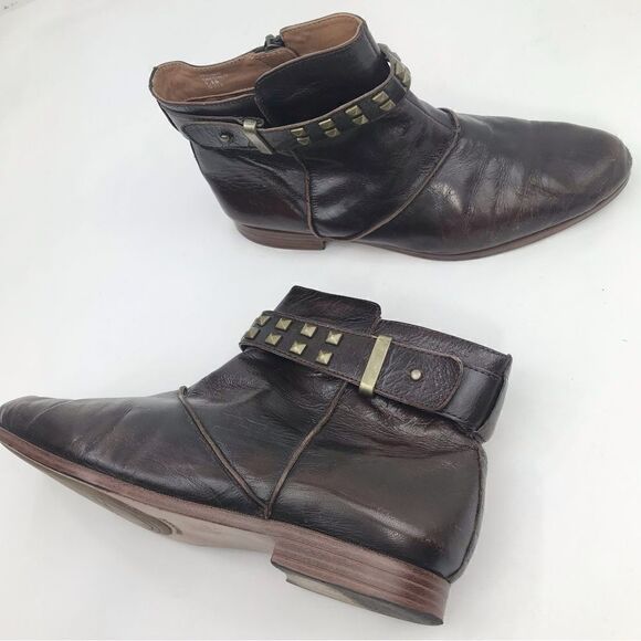 Earthies TREANO Brown Leather Bronze Studded Ankle Boots in Chestnut - Picture 3 of 16